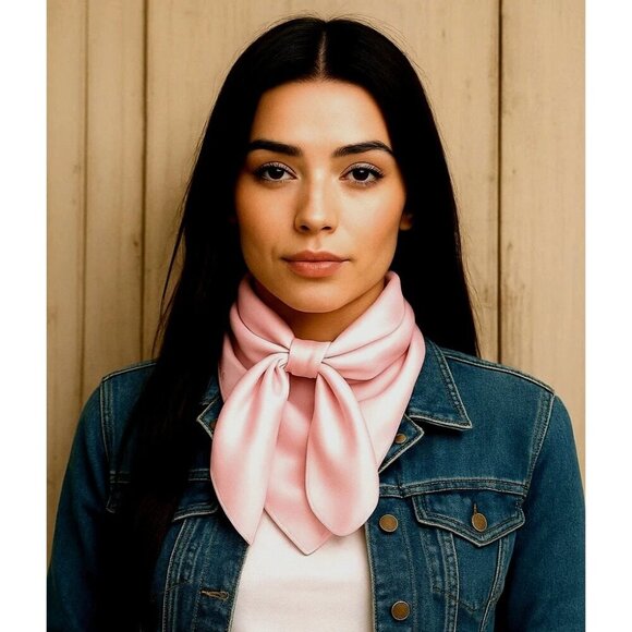 Pastel Pink Wild Rag Large Scarf 23x23" Western Accessory Cowgirl or Cowboy - Picture 3 of 6